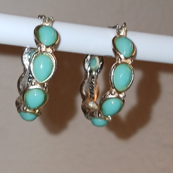 Vintage Napier Earrings Silvertone with Blue Green Stones - Picture 15 of 16
